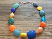 Load image into Gallery viewer, Yellow Orange Blue Silver single strand Chunky Statement Necklace single Strand Beaded jewelry bridesmaid bib Ocean wedding