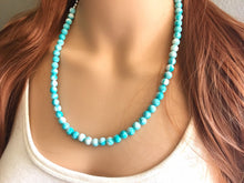 Load image into Gallery viewer, Turquoise Blue White strand Beaded Statement Necklace, Chunky Bib white and Teal Single Strand Jewelry Light blue swirl earrings bracelet
