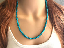 Load image into Gallery viewer, Teal Blue + Black strand Beaded Statement Necklace, Chunky Bib white and Teal Single Strand Jewelry Light blue swirl earrings bracelet