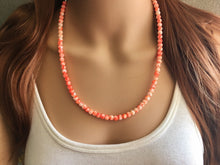 Load image into Gallery viewer, Neon Orange + White strand Beaded Statement Necklace, Chunky Bib white and orange Single Strand Jewelry tie dye swirl earrings bracelet