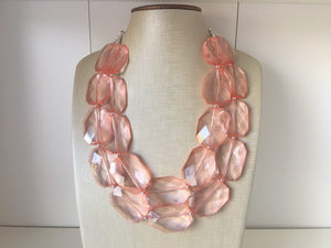 Coral Chunky Statement Necklace, double strand necklace, blush necklace, light pink necklace, coral wedding, bridesmaid necklace