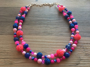 Gender Reveal Party Necklace, Pink and Blue Double Layer statement necklace, chunky bib necklace, party gift jewelry, baby shower necklace
