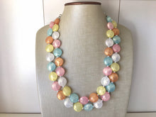 Load image into Gallery viewer, Colorful Glitter Statement Necklace, Soft tone Beaded Necklace, Chunky bib necklace, pastel necklace, pastel jewelry, bridesmaid necklace