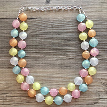 Load image into Gallery viewer, Colorful Glitter Statement Necklace, Soft tone Beaded Necklace, Chunky bib necklace, pastel necklace, pastel jewelry, bridesmaid necklace