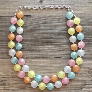 Colorful Glitter Statement Necklace, Soft tone Beaded Necklace, Chunky bib necklace, pastel necklace, pastel jewelry, bridesmaid necklace