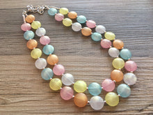 Load image into Gallery viewer, Colorful Glitter Statement Necklace, Soft tone Beaded Necklace, Chunky bib necklace, pastel necklace, pastel jewelry, bridesmaid necklace