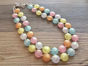 Colorful Glitter Statement Necklace, Soft tone Beaded Necklace, Chunky bib necklace, pastel necklace, pastel jewelry, bridesmaid necklace