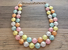 Load image into Gallery viewer, Colorful Glitter Statement Necklace, Soft tone Beaded Necklace, Chunky bib necklace, pastel necklace, pastel jewelry, bridesmaid necklace