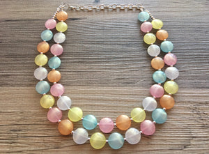 Colorful Glitter Statement Necklace, Soft tone Beaded Necklace, Chunky bib necklace, pastel necklace, pastel jewelry, bridesmaid necklace