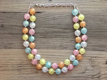 Load image into Gallery viewer, Colorful Glitter Statement Necklace, Soft tone Beaded Necklace, Chunky bib necklace, pastel necklace, pastel jewelry, bridesmaid necklace