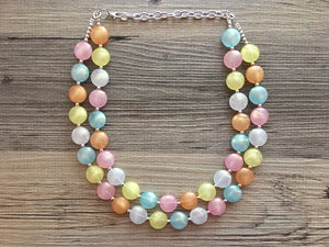 Colorful Glitter Statement Necklace, Soft tone Beaded Necklace, Chunky bib necklace, pastel necklace, pastel jewelry, bridesmaid necklace