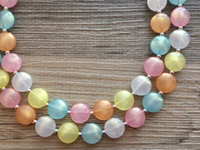 Load image into Gallery viewer, Colorful Glitter Statement Necklace, Soft tone Beaded Necklace, Chunky bib necklace, pastel necklace, pastel jewelry, bridesmaid necklace