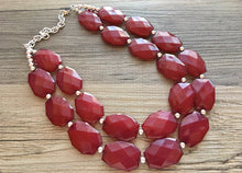 Load image into Gallery viewer, Maroon Necklace, Double strand deep red jewelry, big beaded chunky statement necklace and earring set, dark red necklace