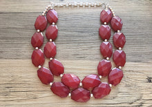 Load image into Gallery viewer, Maroon Necklace, Double strand deep red jewelry, big beaded chunky statement necklace and earring set, dark red necklace