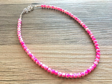 Load image into Gallery viewer, Neon Pink + White strand Beaded Statement Necklace, Chunky Bib white and pink Single Strand Jewelry tie dye swirl earrings bracelet