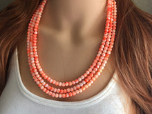 Load image into Gallery viewer, Neon Orange TIE DYE 3 strand Beaded Statement Necklace, Chunky Bib white and Orange Multi-Strand Jewelry Light swirl, neon jewelry
