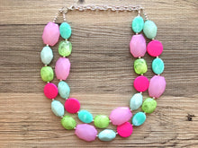 Load image into Gallery viewer, Watermelon Summer OOAK chunky beaded statement necklace, pink and green necklace, mint green dark pink light pink blush