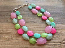 Load image into Gallery viewer, Watermelon Summer OOAK chunky beaded statement necklace, pink and green necklace, mint green dark pink light pink blush