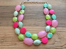 Load image into Gallery viewer, Watermelon Summer OOAK chunky beaded statement necklace, pink and green necklace, mint green dark pink light pink blush