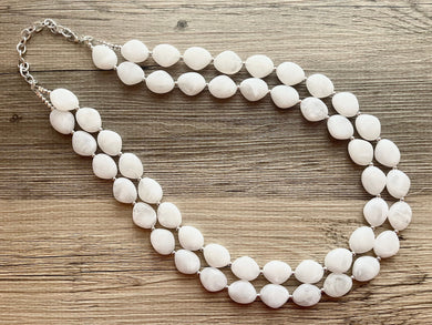 Extra Long or Plus Size White Double Strand Necklace, Chunky jewelry, Statement Necklace, white jewelry, beaded white necklace