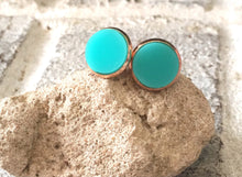 Load image into Gallery viewer, Chic Mint &amp; Gold Minimalist earrings, 12mm earrings, resin earrings, green earrings, chunky earrings, circle earring, gold earrings, mint