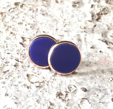 Chic Blue & Gold Minimalist earrings, 12mm earrings, resin earrings, dark blue earrings, chunky earrings, circle earring, gold earrings