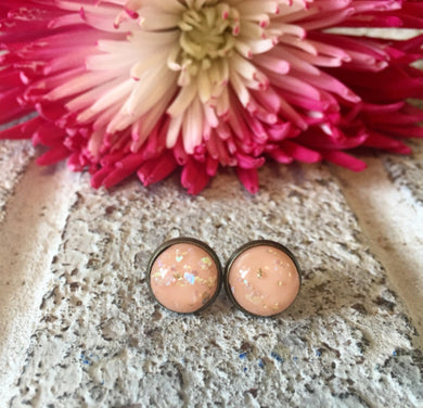 Peach & Gold Confetti earrings, 12mm earrings, resin earrings, colorful earrings, chunky earrings, circle earring, gold earrings, peach