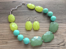 Load image into Gallery viewer, Lime Green, Mint, mojito Big Bead Necklace, single Strand Statement Jewelry, green and mint sorority Chunky bib, green bridesmaid wedding