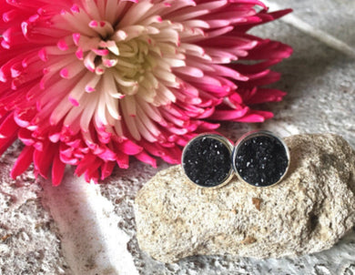 Stud Earrings, 12mm black druzy, black earrings, druzy earrings, black druzy, druzy jewelry, mermaid jewelry, mermaid earrings