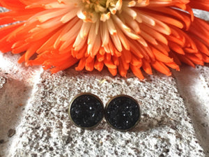 Black Druzy Stud Earrings, 12mm black druzy, black earrings, druzy earrings, black druzy, druzy jewelry, gold earrings, black jewelry