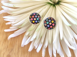 Dessert earrings, 12mm earrings, colorful earrings, stud earrings, circle earring, silver earrings, cupcake earrings, cupcake jewelry