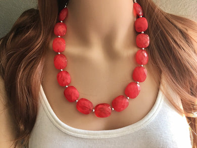 Cherry Red Necklace, single strand jewelry, big beaded chunky statement necklace, red jewelry, bridesmaid necklace, bib necklace