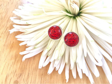 Red Glitter earrings, 12mm earrings, sparkle earrings, stud earrings, circle earring, red earrings, red bridesmaid, red jewelry