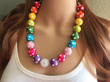 Load image into Gallery viewer, Rainbow Multi Color Chunky Statement Necklace, rainbow single strand, neon necklace, bubble jewelry, multi color jewelry, rainbow jewelry