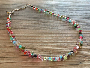 Rainbow Glass Multi Color Chunky Statement Necklace, rainbow single strand, multi color jewelry, rainbow jewelry single strand jewelry