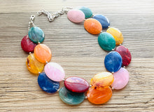 Load image into Gallery viewer, Rainbow Beaded Necklace, Colorful Jewelry, Chunky statement necklace, big beaded necklace, rainbow jewelry, statement rainbow baby