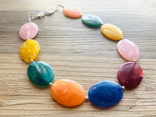 Load image into Gallery viewer, Rainbow Beaded Necklace, Colorful Jewelry, Chunky statement necklace, big beaded necklace, rainbow jewelry, statement rainbow baby