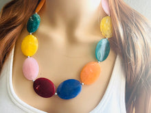 Load image into Gallery viewer, Rainbow Beaded Necklace, Colorful Jewelry, Chunky statement necklace, big beaded necklace, rainbow jewelry, statement rainbow baby