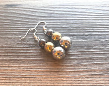 Load image into Gallery viewer, Metallic mirror silver gold &amp; gunmetal Jewelry Set, silver Jewelry, metal double strand chunky statement beaded, gold bracelet earrings set