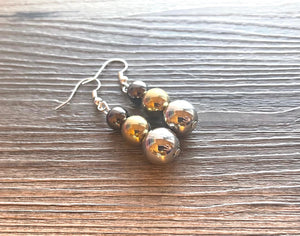 Metallic mirror silver gold & gunmetal Jewelry Set, silver Jewelry, metal double strand chunky statement beaded, gold bracelet earrings set