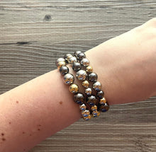 Load image into Gallery viewer, Metallic mirror silver gold &amp; gunmetal bracelet Jewelry, Christmas Jewelry, silver Jewelry, metal triple strand chunky statement beaded