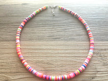 Load image into Gallery viewer, Rainbow Heishi Beaded Necklace, Colorful Jewelry, Chunky statement necklace, beaded necklace, rainbow jewelry baby, color block necklace