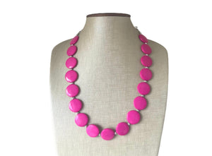 Big Bead pink Necklace, Single Strand Statement Jewelry, magenta pink Chunky bib bridesmaid, hot pink jewelry, dark pink necklace