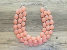 Load image into Gallery viewer, Chunky Coral Triple Strand statement necklace, gifts for Women peach Necklace, statement jewelry, silver and peach collar bib