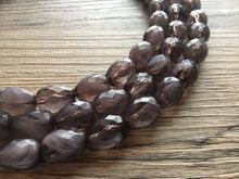 Load image into Gallery viewer, Gray Big Bead cloudy Necklace, multi Strand Statement Jewelry, gray Chunky bib, bridesmaid necklace, gray jewelry, beaded long