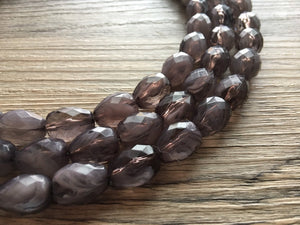 Gray Big Bead cloudy Necklace, multi Strand Statement Jewelry, gray Chunky bib, bridesmaid necklace, gray jewelry, beaded long