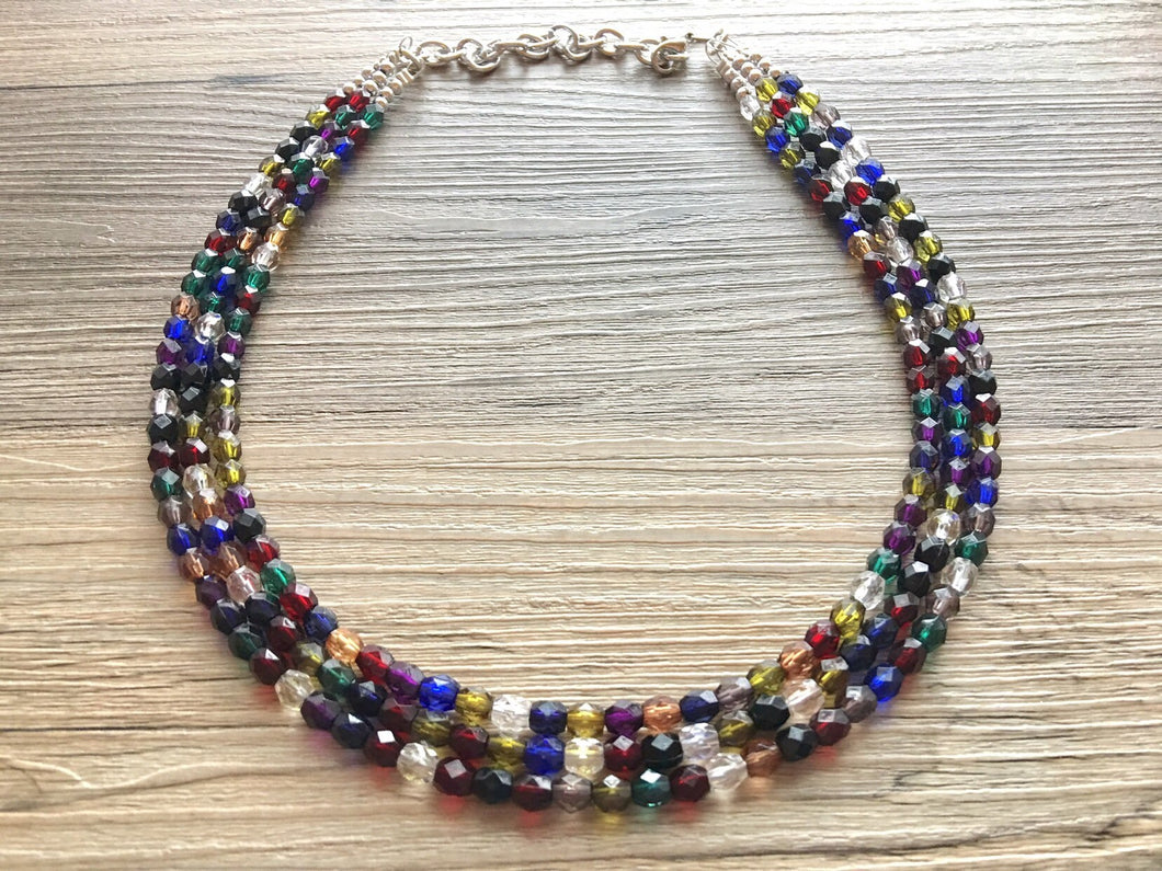 Rainbow Multi Color Chunky Statement Necklace, rainbow triple strand necklace, acrylic crystal jewelry, multi color jewelry, rainbow jewelry