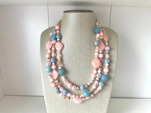 East Coast Seascape Statement Necklace, Gold Champagne Rosegold White Blue necklace, gold chunky bib necklace, rose gold