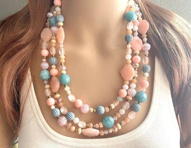 East Coast Seascape Statement Necklace, Gold Champagne Rosegold White Blue necklace, gold chunky bib necklace, rose gold