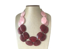 Load image into Gallery viewer, Pink &amp; Red Chunky Statement Necklace, Big beaded jewelry, multi strand Statement Necklace, chunky red and blush bib jewelry earrings
